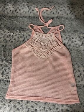 lululemon athletica Pink Crochet Yoke Halter Camisole